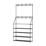 Coat Stand Hallway Shoe Rack Storage Shelves Black