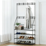 Coat Stand Hallway Shoe Rack Storage Shelves Black