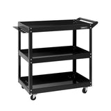 Metal Trolley Tool Cart with 3 Level and Steel Trolley Mechanic Storage Organizer Black