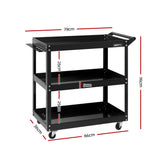 Metal Trolley Tool Cart with 3 Level and Steel Trolley Mechanic Storage Organizer Black