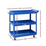Metal Trolley Tool Cart with 3 Level and Steel Trolley Mechanic Storage Organizer Blue