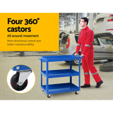 Metal Trolley Tool Cart with 3 Level and Steel Trolley Mechanic Storage Organizer Blue
