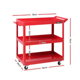 Metal Trolley Tool Cart with 3 Level and Steel Trolley Organizer Mechanic Storage Red