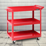 Metal Trolley Tool Cart with 3 Level and Steel Trolley Organizer Mechanic Storage Red