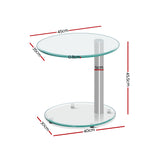 Table Glass oval Coffee Table Bedside Table Tempered Glass Top 2 Tier