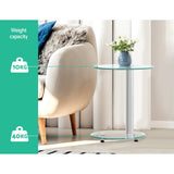 Table Glass oval Coffee Table Bedside Table Tempered Glass Top 2 Tier