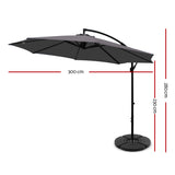 Umbrella 3M Shade Umbrella with Base Outdoor Umbrella Shade UV  in Char Coal