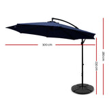 Outdoor Umbrellas Shade 3M Umbrella with 48x48cm Base Shade Patio Navy