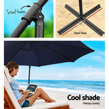Outdoor Umbrellas Shade 3M Umbrella with 48x48cm Base Shade Patio Navy