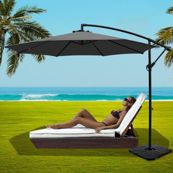 Umbrella 3M Shade Umbrella with Base 50x50cm Outdoor Umbrella Shade UV  in Charcoal