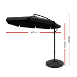 Umbrella 3M Shade Umbrella with Base Outdoor Umbrella Shade UV Black