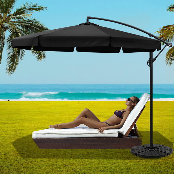 Umbrella 3M Shade Umbrella with Base Outdoor Umbrella Shade UV Black