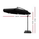 Umbrella 3M Shade Umbrella with Base Big 50X50 CM Outdoor Umbrella Shade UV Black