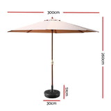 Umbrella Outdoor Umbrella Pole Umbrellas 3M with Base Garden Stand Deck Beige