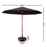 Umbrella 3M Umbrella with Base Outdoor Pole Umbrellas Garden Stand Deck Black
