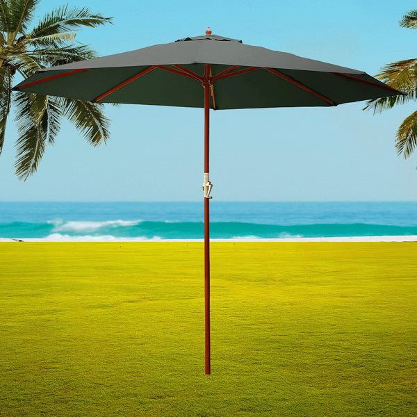 Umbrella 3M Outdoor Pole Umbrellas Sun SHADE Beach Garden Deck Charcoal 3M