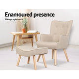 Chair and foot stool Set Lounge Armchair Chair Fabric Sofa Accent Chairs and Ottoman Beige