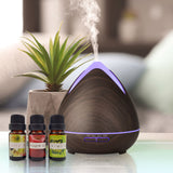 Diffuser with 3 oils Air Humidifier Purify 400ML  Dark Wood Use with Essential Oils Aromatherapy