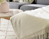 Throw blanket Quality Blend Wool Merino Cashmere - Ivory - 200 x 140 cm - See Details