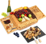 Board Cheese Board Set with Knife Set and Cutlery plus Slate Rock Tray, Thick Wooden tray