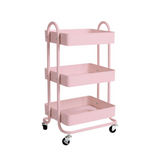 Trolley Cart storage 3 Tier Storage Trolley on wheels (Pink)