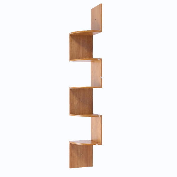 Wall Shelf Display Shelves 5 Tier Corner  Dvd Book Storage Rack Floating Mounted - Beech