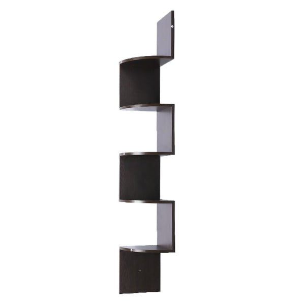 Wall Shelf Display Shelves 5 Tier Corner Dvd Book Storage Rack Floating Mounted - Dark Brown