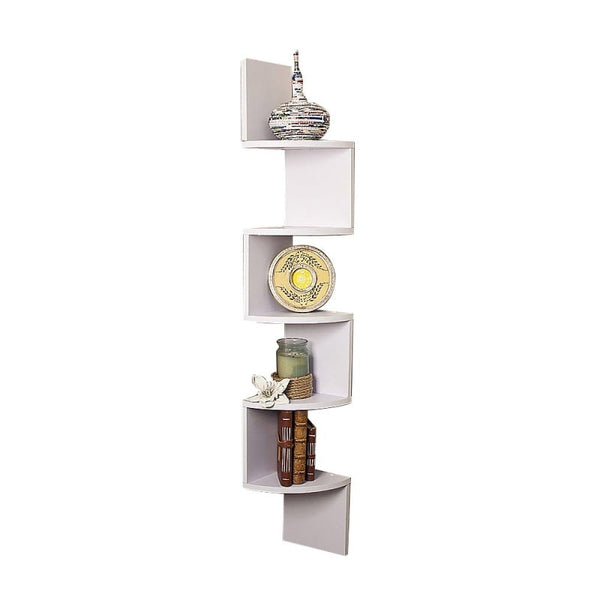 Wall Shelf Display Shelves 5 Tier Corner Dvd Book Storage Rack Floating Mounted - White