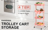 Trolley Cart storage 4 Tier Rack Organiser home or business trolley Pink