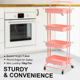Trolley Cart storage 4 Tier Rack Organiser home or business trolley Pink