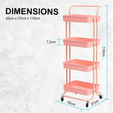 Trolley Cart storage 4 Tier Rack Organiser home or business trolley Pink