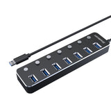 Port to 7 USB Durable Aluminium 7 Port USB 3.0 Hub with Individual Switches and Power Adapter