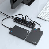 Port to 7 USB Durable Aluminium 7 Port USB 3.0 Hub with Individual Switches and Power Adapter
