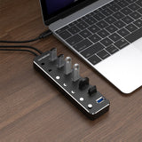 Port to 7 USB Durable Aluminium 7 Port USB 3.0 Hub with Individual Switches and Power Adapter