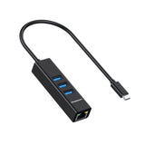 USB-C to 3 Port USB HUB Aluminium USB-C to 3 Port USB HUB with Gigabit Ethernet Adapter Black