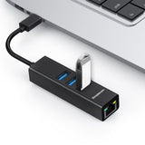 USB-C to 3 Port USB HUB Aluminium USB-C to 3 Port USB HUB with Gigabit Ethernet Adapter Black