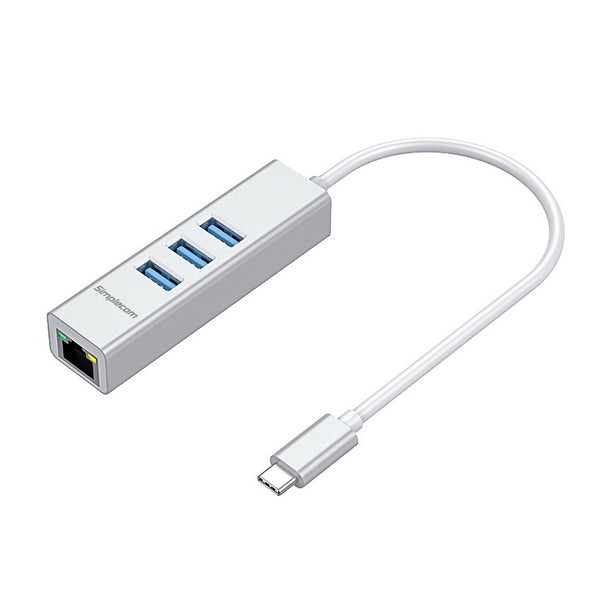 USB-C to 3 Port USB HUB- Aluminium USB-C to 3 Port USB HUB with Gigabit Ethernet Adapter Silver