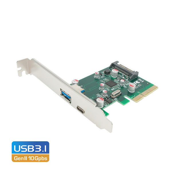 PCI-E 2.0 x4 to 2 Port SuperSpeed+ USB 3.1 Gen II 10Gpbs Type-C and Type-A Host Expansion Card