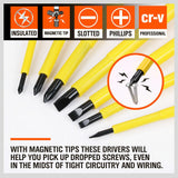 Screwdriver Set 8Pc Insulated Magnetic Slotted Phillips Electricians With Case