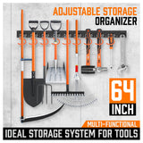 Tool Hanger 64" Wall Mount Garden Storage Organizer Mop Broom Holder Hook Pegs