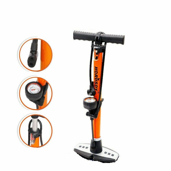 Air Pump High Pressure for Bicycle Bike Alloy Floor Air Gauge Ball Balloon Nozzles