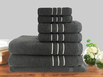 7pc classic dobby stripe cotton towel set 650gsm charcoal