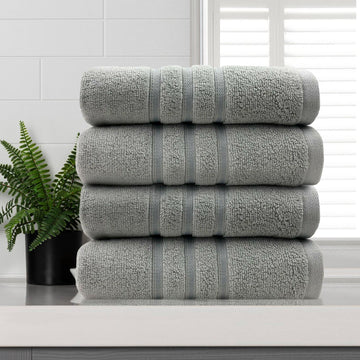 Towels set of 4 stripe super soft premium cotton face washer 4 pcs 650gsm silver
