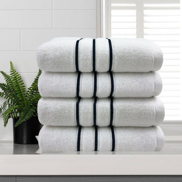 Towel stripe super soft premium cotton hand towel 4 pcs white