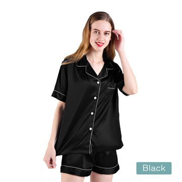 2pc satin short women pajamas set medium black