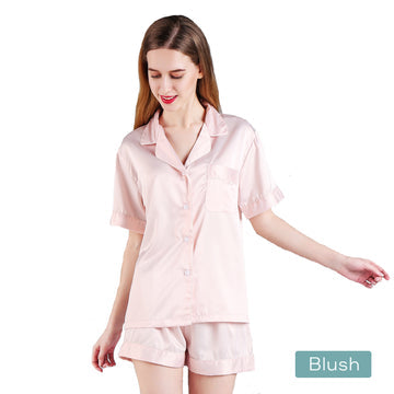 2pc satin short women pajamas set small blush
