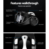 Vacuum Cleaner  Cyclonic Vac Home Office Car 2200W Black Bagless Cyclone