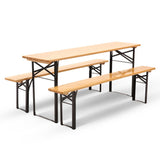 Wooden Outdoor Foldable Bench Set - Natural color wooden benches and table