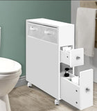 Storage Bathroom Toilet Items Holder Drawers and Baskets, Wheels White  Cabinet