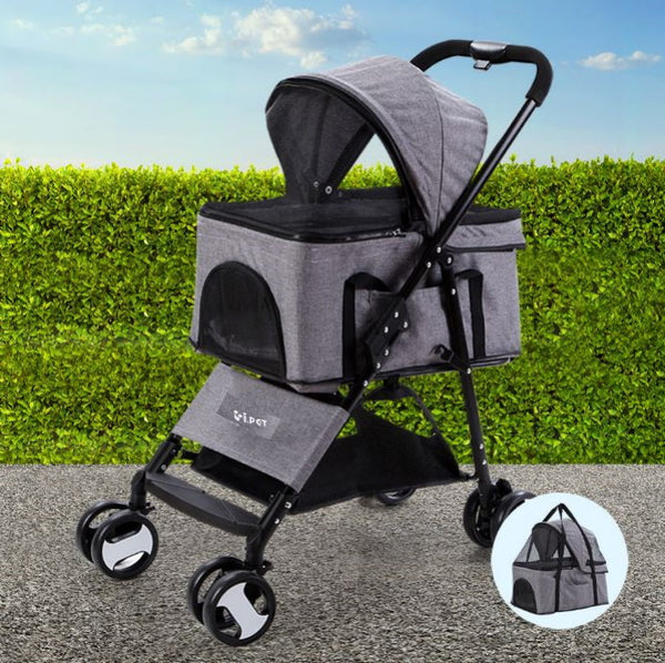 Pet Transport Pet Stroller Animal transport Dog Carrier Foldable Pram 3 IN 1 Middle Size Grey